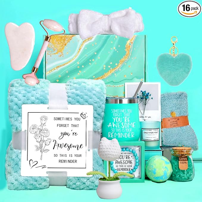 Self Care Gifts Baskets Women, 16PCS Get Well Soon Gift Box Relaxing Spa Set Care Package for Birthday, Valentines Day, Mothers Day, Christmas Gifts for Mom Girlfriend Sister Wife Grandma (Blue)