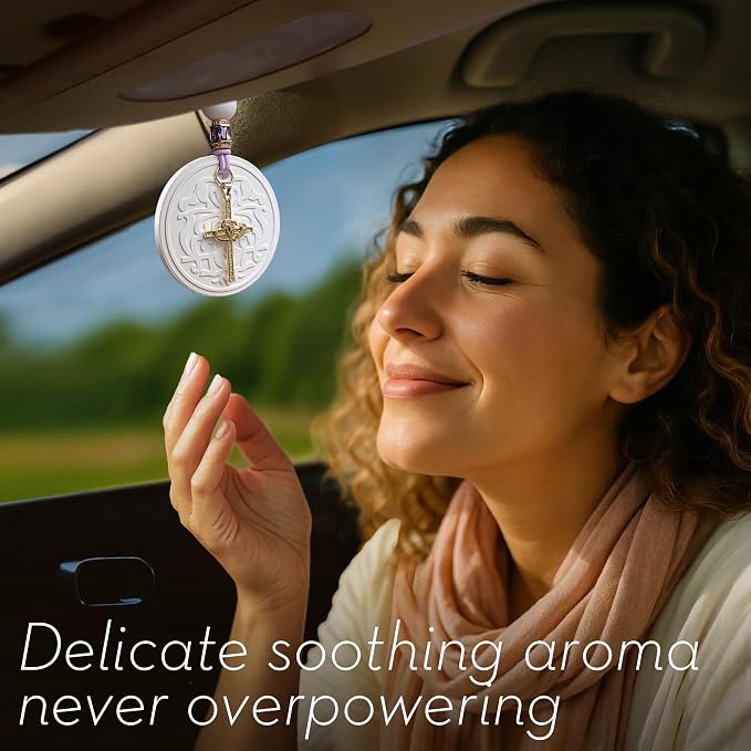 Luxury Car Air Freshener for Women - Refillable & Portable Luxury Fragrance Diffuser - Cute Car Accessories & Interior Decor - Mirror Hanging or Vent Clips - Two Hearts Cross, Rose Scent