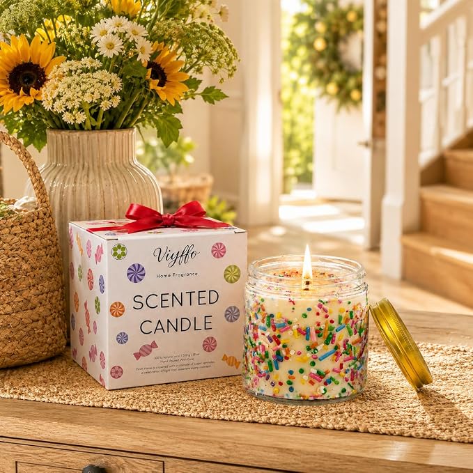 Viyffo Large 18oz Scented Candle – Vanilla & Pumpkin Spice, Holiday Non Toxic Soy Candle, 65H Long Lasting, Festive Colorful Jar, Luxury Home Fragrance, Elegant Room Decor & Family Gatherings Gift