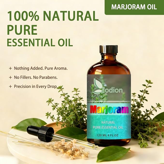 Marjoram Essential Oil, Marjoram Fragrance Oil for Diffuser, Massage, Humidifier, DIY Candle, Soap Making, Home, Bath, Yoga - 4 fl oz (120ml) - ZODION Essential Oils