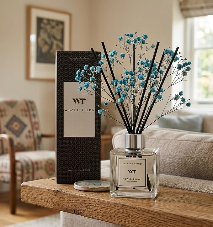 WEALD TRIBE Reed Diffuser Set Cashmere Vanilla Scent for Bathroom Air Fresheners Accessories, Oil Diffuser Stick | 5.1 fl oz Home Fragrance with Sticks Defusers | House Bedroom Office Shelf Decor