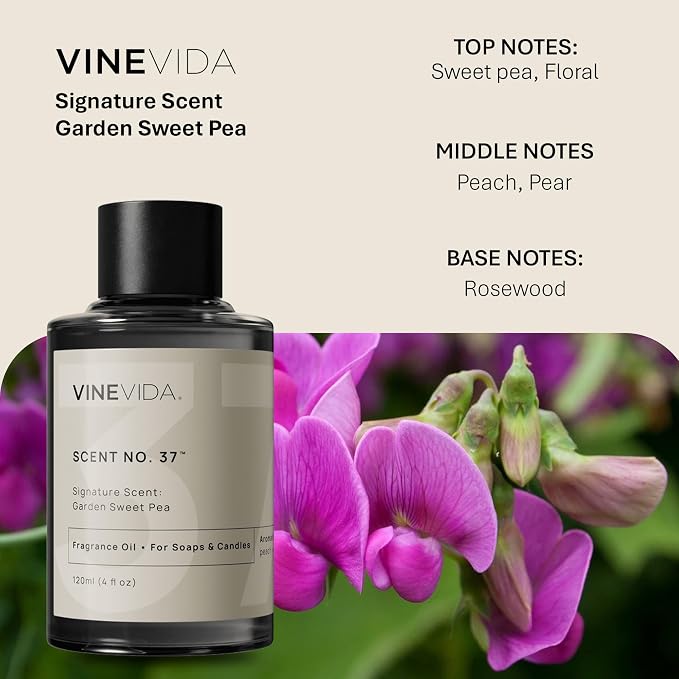 VINEVIDA [4oz] Garden Sweet Pea - Fragrance Oil for Candle & Soap Making - Natural Candle Scents Made in USA