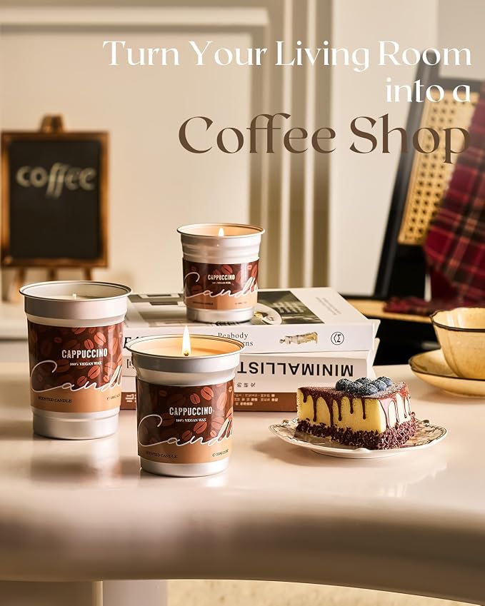 M&SENSE Cappuccino Coffee Scented Candles, Soy Wax 7oz | 42 Hours Long Lasting, Clean Burn, Aromatherapy, Home Decor