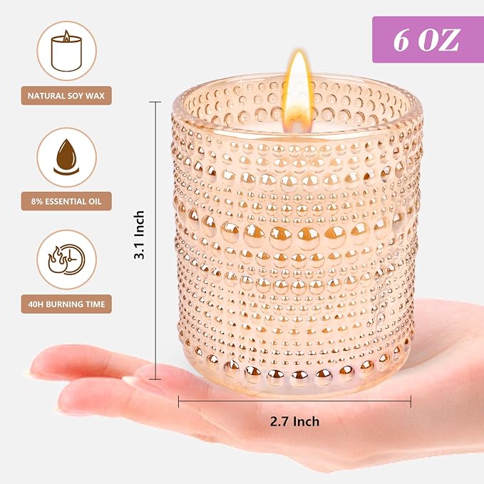 Sandalwood Candle, Candles for Home Scented, Natural Soy Wax Candle，6 oz 40 Hours Burning Time