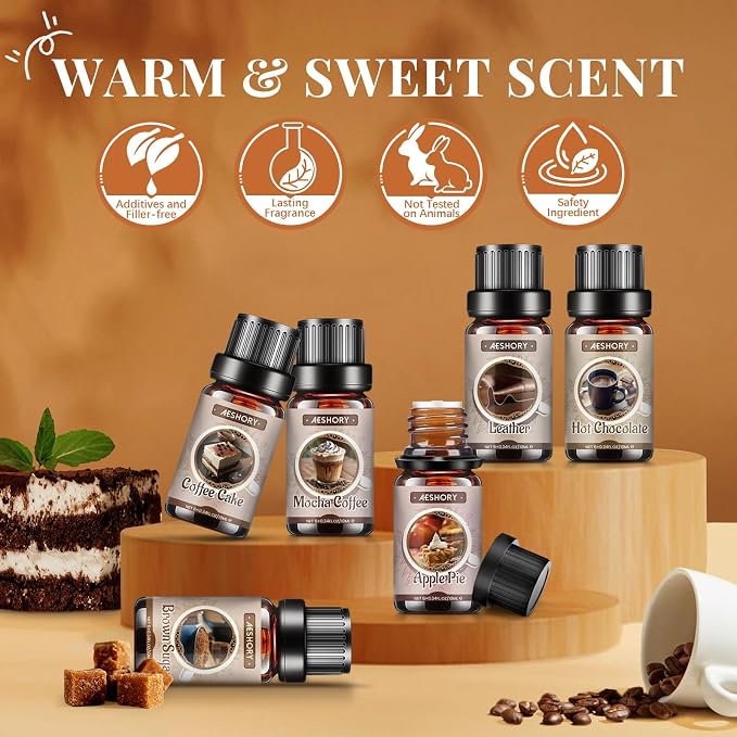 Bakery Essential Oils Set, Gifts for Mom & Wife, Fragrance Oils for Diffusers,Candle & Soap Making,Aromatherapy Oil -,Chocolate, Coffee Cake, Coffee, Apple Pie,Brown Sugar, Leather Scents