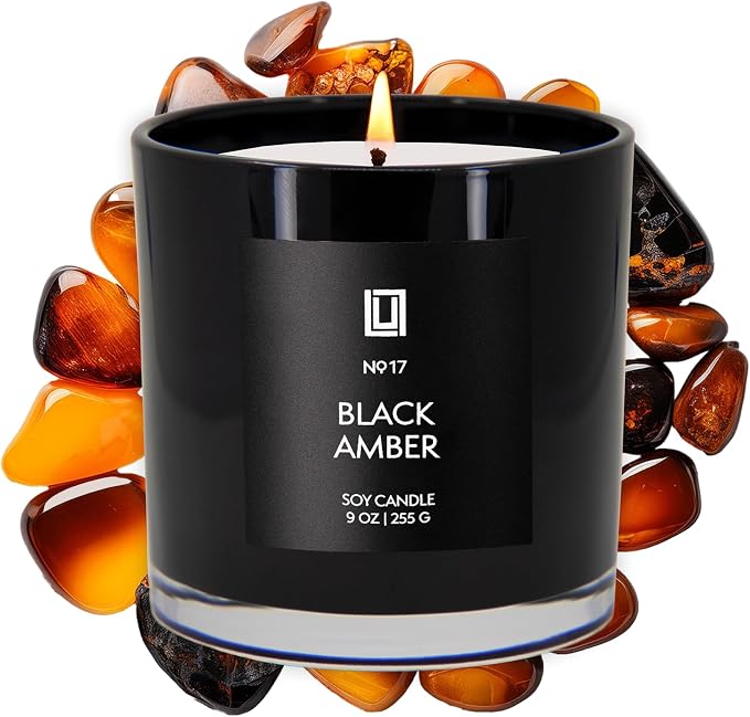 Lulu Candles | Black Amber | Luxury Scented Soy Jar Candle | Hand Poured in The USA | Highly Scented & Long Lasting (9 Oz.)