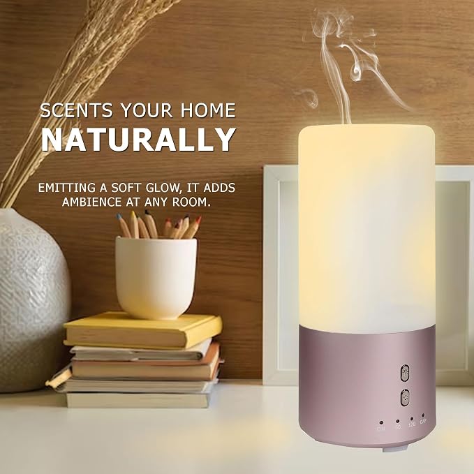 IceLabs Essential Oils Aluminum Alloy Ultrasonic Aromatherapy Aroma Diffuser with 7 LED Changing Color Lights (Rose Gold)