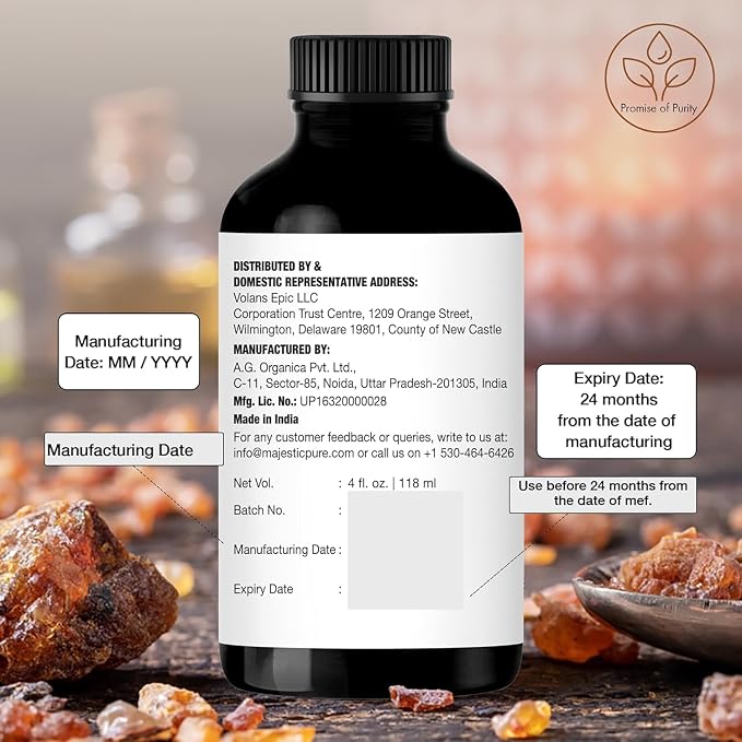 Majestic Pure Essential Oil with Glass Dropper - 100% Pure and Natural - Essential Oils for Diffuser, Aromatherapy, Soap and Candle Making, Frankincense Essential Oil, Frankincense Oil, 4FlOz Pack of2