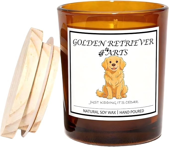 Golden Retriever Gifts for Women | Birthday Gifts for Mom | Light When Dog Farts Candle | Cedar By Natural Soy Wax | Pet Safe Friendly Memorial Candles for Home Scented Household Essentials