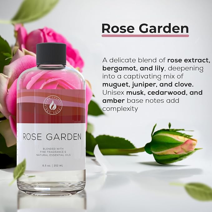 Aroma Country Rose Garden Diffuser Oil - Luxury Essential Oils for Diffuser Refill & Air Freshener Room Spray - Long-Lasting & Natural Home Fragrance, Scented Oil for Diffusers (8.5 Fl. oz)