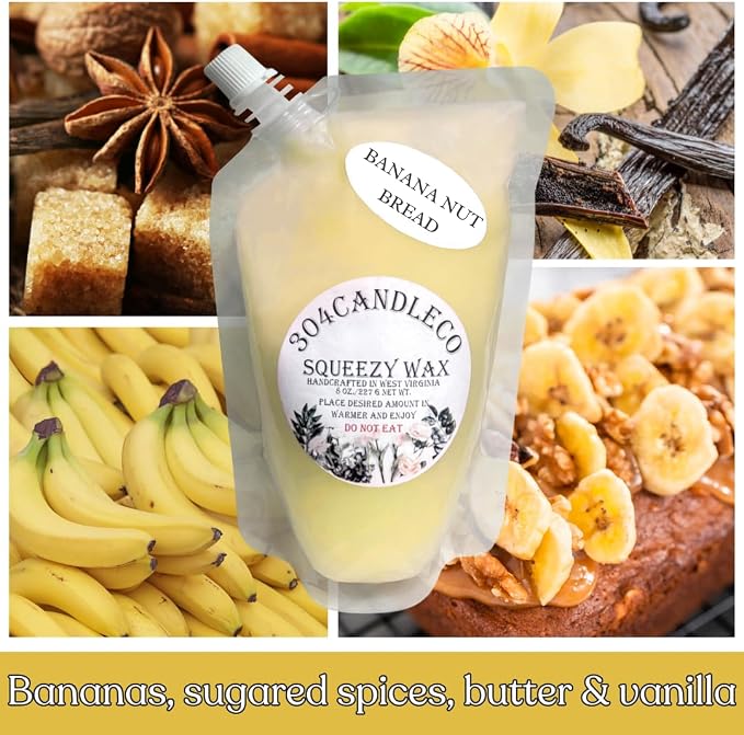 304CandleCo Large Squeeze Soy Wax Melt - 50 SCENTS! - Highly Fragrant & Hand-Crafted - Easy Mix & Match - American Made - Perfect for Wax Warmers (8oz, Banana Nut Bread)