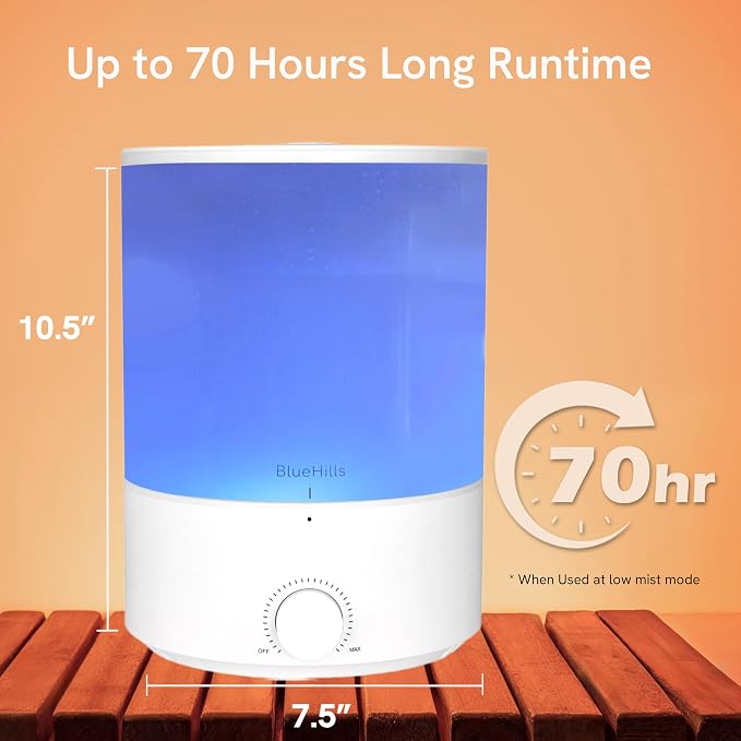 BlueHills Premium 4000 ml XL Essential Oil Diffuser 4L 4 Liter 70 Hour Run Humidifier Aromatherapy 1 Gallon Big Capacity High Mist Output for Large Room Home Mood Lights Long Run Diffuser White E401