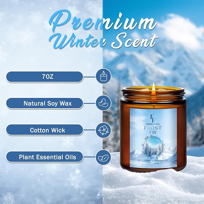 Winter Candle, Frost Fir Scented Candles for Home, Holiday Candles Natural Soy Candle, Aromatherapy Candle 7 oz Jar Candles Winter Gifts for Women Men