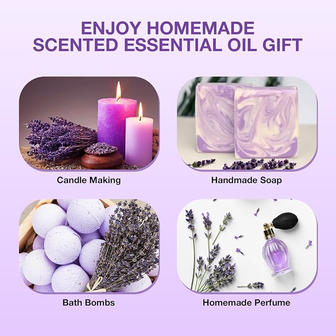 100% Pure Lavender Essential Oil 1 fl oz (30ml) Undiluted Steam Distilled Lavender Oil for Aromatherapy, Diffuser, Skin, Hair & Scalp Care, DIY Candle & Soap Making with Glass Dropper