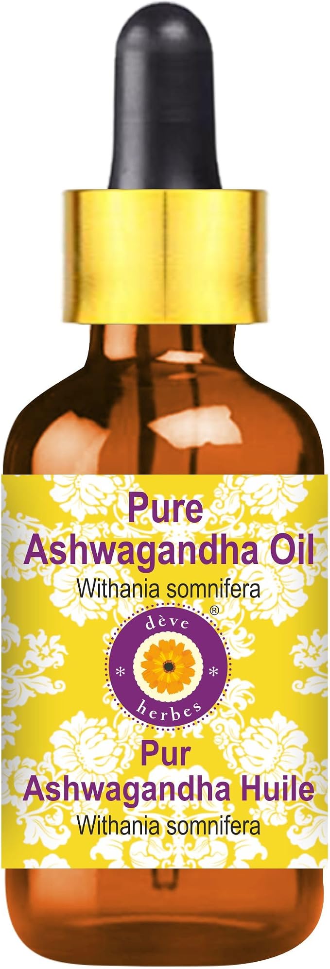 dève herbes Ashwagandha Oil (Withania somnifera) with Glass Dropper | Infused | Pure | Non-Sticky | Lightweight | for Facial Care | Men & Women | 30ml (1 oz)