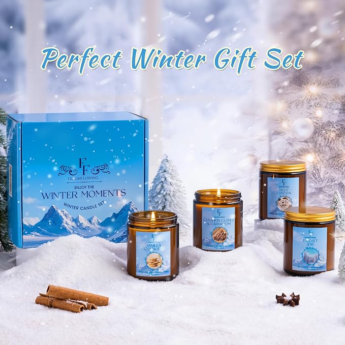 Winter Candle, Frost Fir Scented Candles for Home, Holiday Candles Natural Soy Candle, Aromatherapy Candle 7 oz Jar Candles Winter Gifts for Women Men