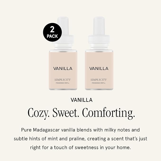 Pura & Simplicity Home Scent Refill - Smart Air Diffuser - Long-Lasting Luxury Fragrance per Refill - Home Essential - Clean & Safe Diffuser Fragrance - 2 Pack, Vanilla