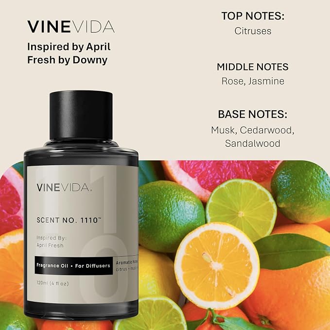 VINEVIDA [4 Fl Oz] Scent NO. 1110 Fragrance Oil for Cold Air Diffusers, Aromatic Notes of Citrus Musk Rose, Essential Oils for Diffuser Oil Refill & Air Freshener Room Spray