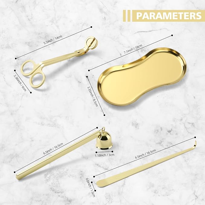 PATOISE 4 in 1 Candle Snuffer Set, Candle Wick Trimmer Cutter, Candle Accessory, Candle Wick Dipper, Tray Holder, Christmas Home Decor Gift for Candle Aromatherapy Lovers(Mini 4PCS Gold)