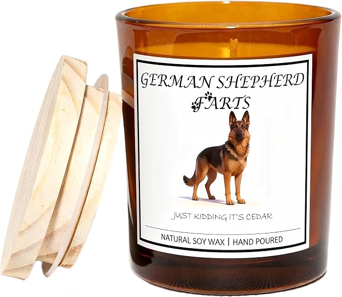 German Shepherd Gifts for Women | Birthday Gifts for Mom | Light When Dog Farts Candle | Cedar By Natural Soy Wax | Pet Safe Friendly Memorial Candles for Home Scented Household Essentials