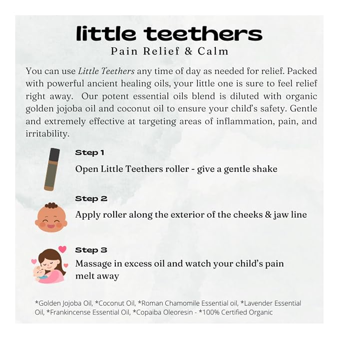 PLENNY Little Teethers Baby Teething Roller – 100% Organic Essential Oil Relief for Sore Gums, Fussiness & Sleep, Chamomile, Lavender, Frankincense – Safe 3 Months+, Made in USA, 10ml
