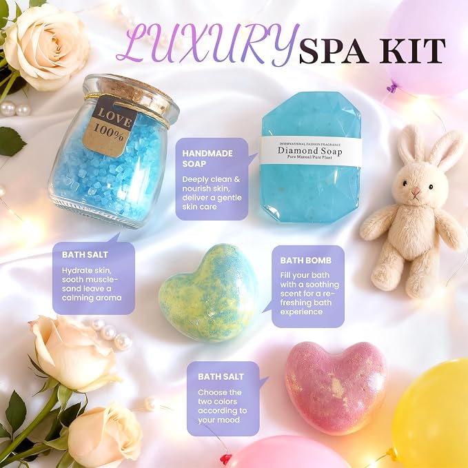 18PCS Spa Gift Set for Women – Self Care Package with Bath Bombs, Face Scrubbers, Makeup Sponges & Eye Mask – Get Well Soon Gift for Mom, Sister, Best Friend