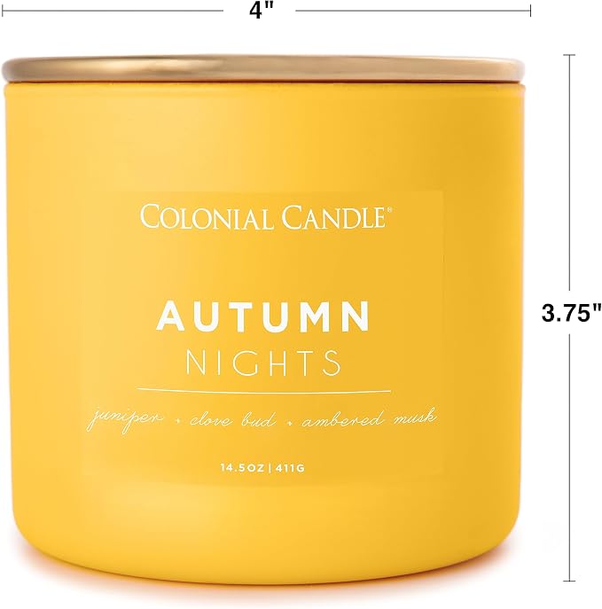 Colonial Candle Autumn Nights Scented Jar Candle, Pop of Color Collection, 3 Wick, Yellow, 14.5 oz - Up to 60 Hours Burn (Pack of 2)