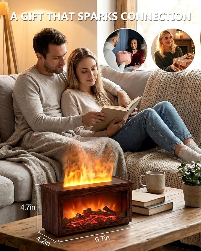 Essential Oil Diffuser, 7-Color Fireplace Fire Flame Aromatherapy Humidifier, 280ml Ultrasonic Aroma Diffuser, Cozy with Time Sets and Remote Control for Bedroom Home Yoga Office