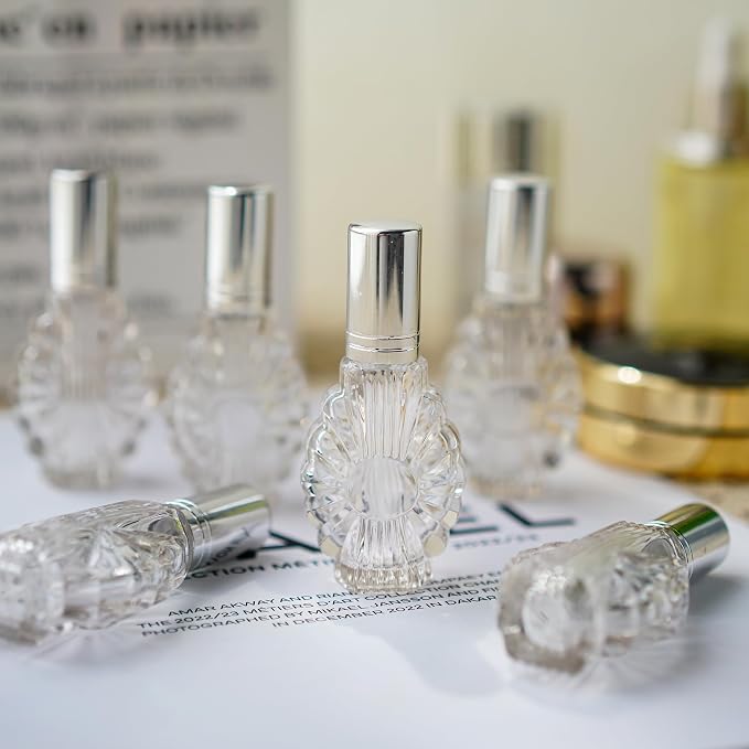 YU FENG 12pcs Empty Engraved Glass Perfume Atomizer Bottles with Funnels Pipettes Dispensers,Refillable Spray Perfume Bottles（13ml）
