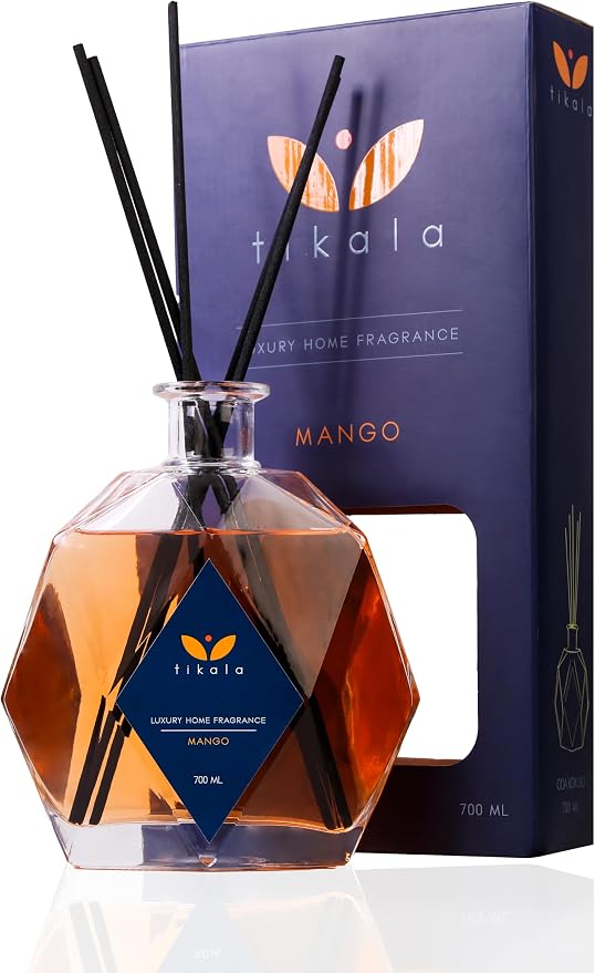 Luxury Reed Diffuser with Mango Scent – Crystal Glass Bottle – Home Fragrance for Living Room, Bathroom & Office – 23.67 fl oz (700 ml)
