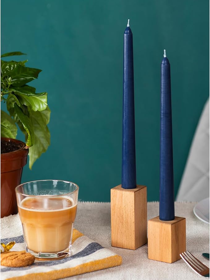 CANDWAX 12 inch Taper Candles - Set of 4 Dripless and Smokeless Unscented Slow Burning Candle Sticks - Dark Blue Candles