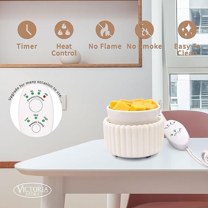 VICTORIA AROMA Ceramic Wax Melt Warmer with Timer Candle Warmer for Scented Wax Electric Fragrance Burner for Home, Office, Bedroom - Gift & Décor