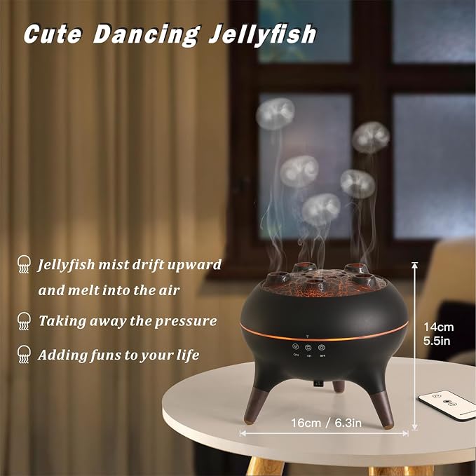 Essential Oil Diffuser 250ML Dancing Jellyfish Aromatherapy Diffuser Humidifier with 7 Colors LED Lights,Remote Control,Plug in for Bedroom,Office (Black)