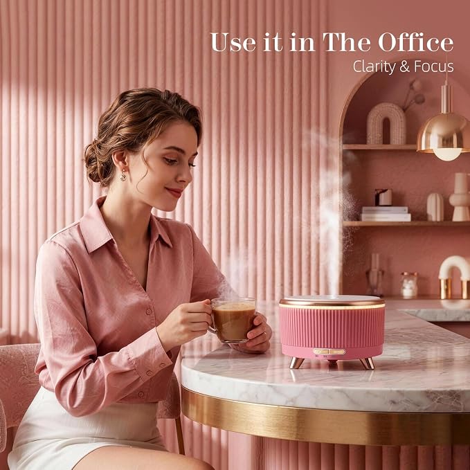 500ML Large Capacity Essential Oil Diffuser, Ultrasonic Aromatherapy Diffuser with 7 Color LED Lights with Remote Control, Cool Mist Humidifier, Timed Mist, Auto Shut-Off (Pink)
