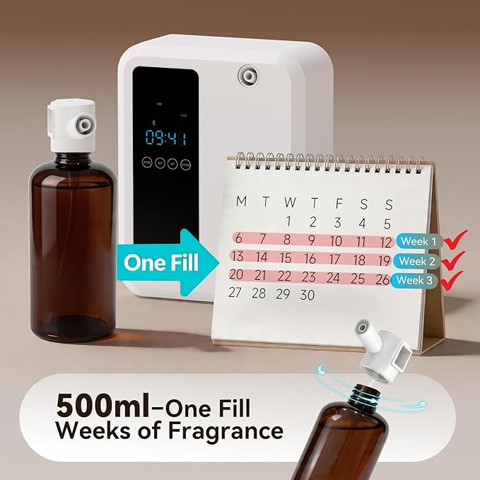 Hotel Scent Diffuser for Large Room, 500ml Smart Waterless Oil Diffuser, Whole House Air Fragrance Machine with LED Display, White
