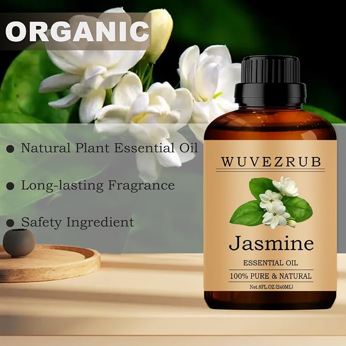 Jasmine Essential Oils, 240ML Pure and Natural Essential Oil for Aromatherapy Diffuser - Jasmine /8 Fl Oz