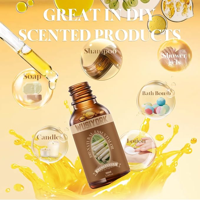 Citronella Essential Oil 100ML - 100% Pure and Natural Therapeutic Grade Oils for Aromatherapy Diffuser - 3.4 Fl Oz/Citronella