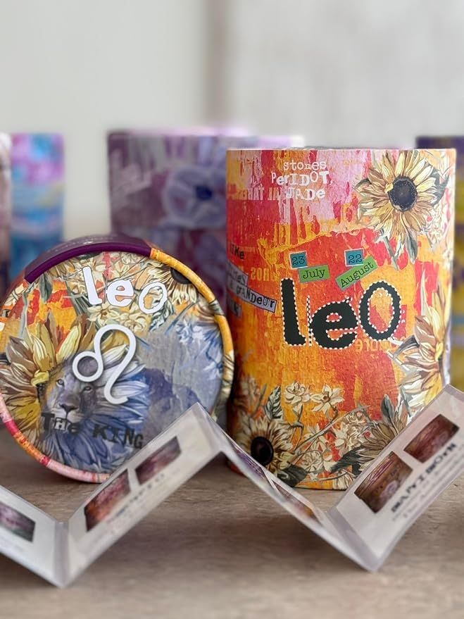 Leo Zodiac Candle – Jasmine Scented Soy Candle – Astrology Gift for Women – 80 Hour Burn – Reusable Ceramic Jar