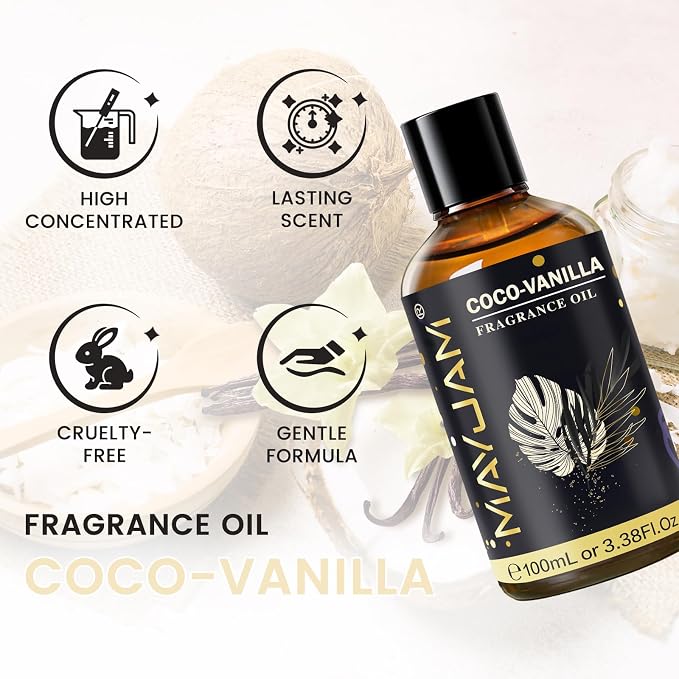 Coco-Vanilla Fragrance Oil Essential Oil, MAYJAM 3.38FL.OZ Coconut Vanilla Oil for Diffusers for Home, Long Lasting Scented Oils for Soap Candle Making - 100ML