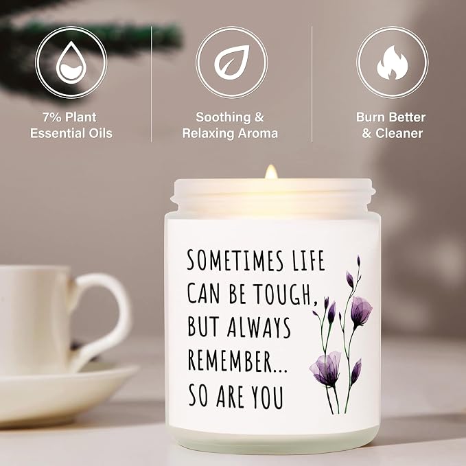 Shqiueos Get Well Gifts for Women, Inspirational Candle 7oz, Cancer Care Gifts for Women, Sympathy Gift, Cheer up, Comfort, Surgery Recover, Encouragement Lavender Scented Handmade Candle