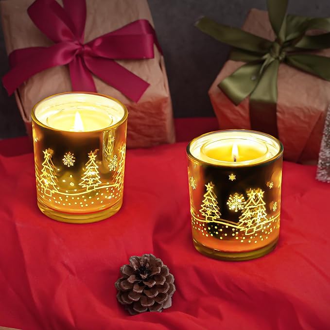 Viyffo Vanilla Candle for Home Scented - 5oz Small Non Toxic Soy Candle with LED Light, Decorative Gold Jar for Holiday Décor, Funny Birthday Gift for Women and Men