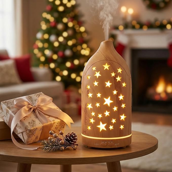Essential Oil Diffuser,7.1''x3.5'' Diffusers with 3 Aromatherapy Oils Set,Small 200ml Desk Humidifier with 7 LED Colors Night Lights,Waterless Auto-Off for Office Home Decor Gift (Star)