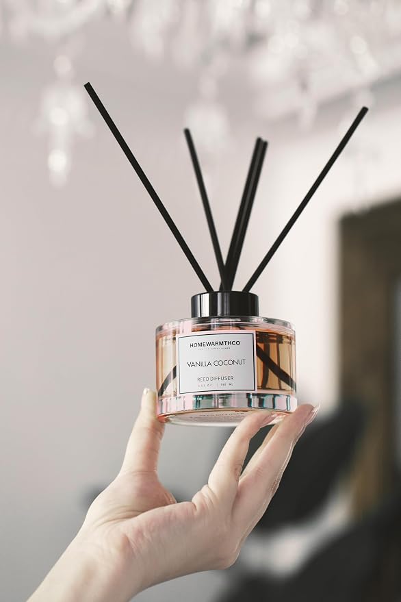 Vanilla Coconut & Citrus Reed Diffuser Set Luxury Fragrance Reed Diffusers for Hotel, Office, Bathroom, Kitchen, Home & Shelf Decor Long-Lasting Scent with Non-Toxic Oils Gift Ready (5.63 oz 160ml)