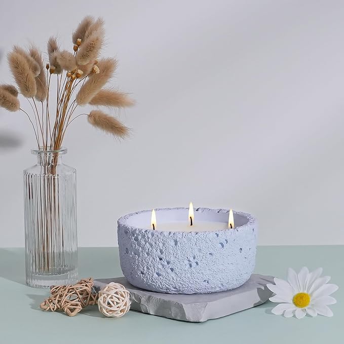 Viyffo 20oz Large Scented Candle - Lavender & Eucalyptus, 3 Wick Home Scented Candle, Non Toxic Soy, Purple Textured Ceramic Jar, Luxury Fragrance, Elegant Home Décor & Spring Gift for Women