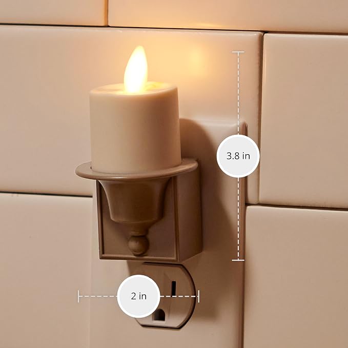 Luminara Flameless Candle Nightlight w/Dusk to Dawn Light Dark Auto Sensor, Timeless Taupe Wall Plug Indoor Night LED Light w/Real-Flame Effect Technology, Bathroom Bedroom Hallway, No Remote Needed
