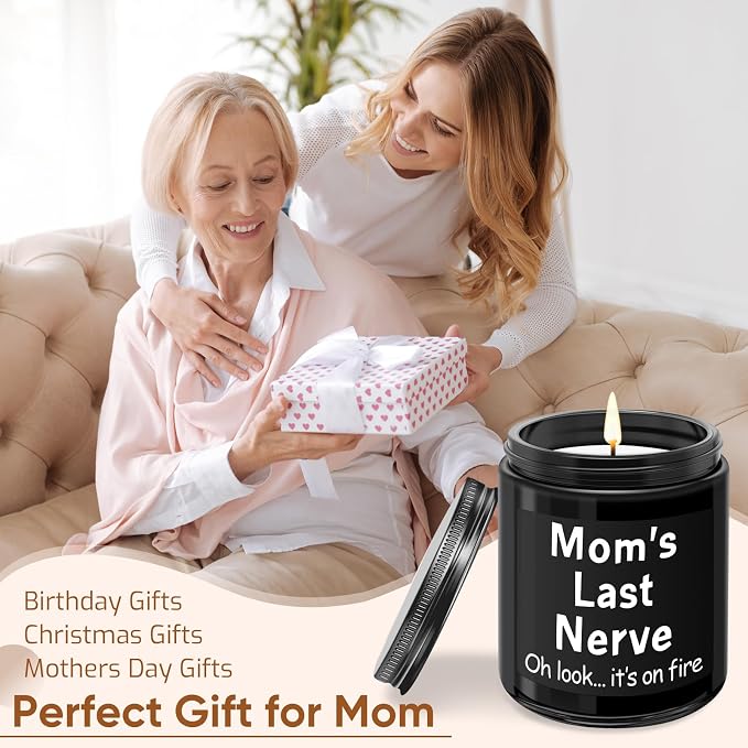 Gifts for Mom from Daughter Son - Funny Mom Birthday Gifts, Mother's Day Gift for Mommy Mama - Mom's Last Nerve Scented Candle Black