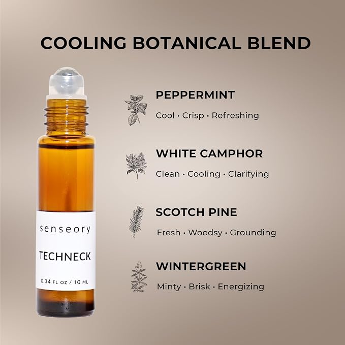 Tech-Neck Essential Oil Roll-On – Peppermint, White Camphor, Wintergreen & Scotch Pine Blend – Natural Aromatherapy for Energy, Focus & Refreshing Neck Relief – 10ml Roll-On
