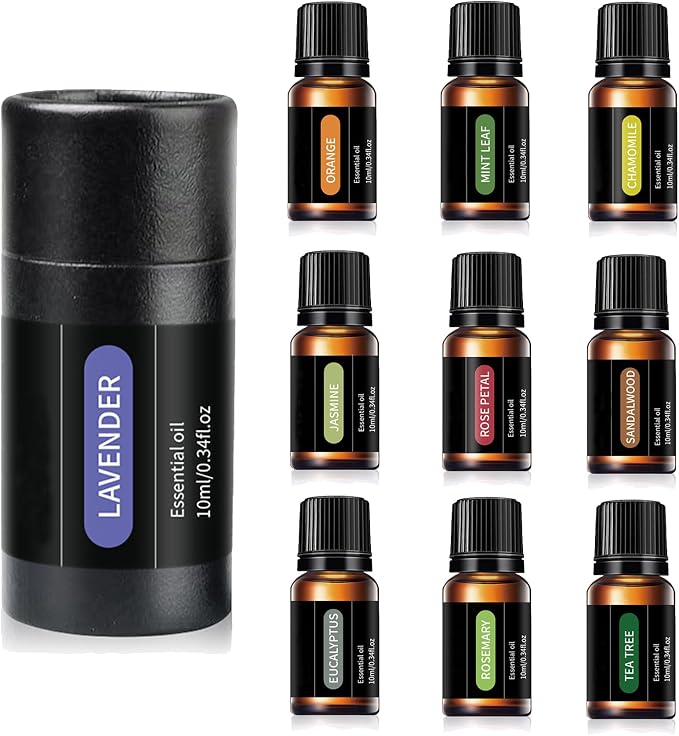Essential Oils Set, Top 10 Gift Set Oils for Diffusers, Humidifiers, Aromatherapy, Candle Making Scents, Cars & Home Care (10mL)