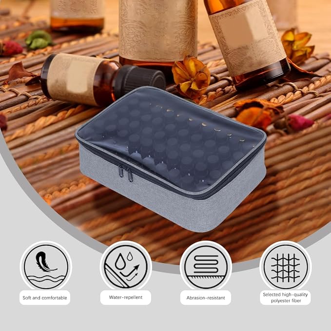 Essential Oils Carrying Case Holds 60 Bottles with Detachable Pad,Gray