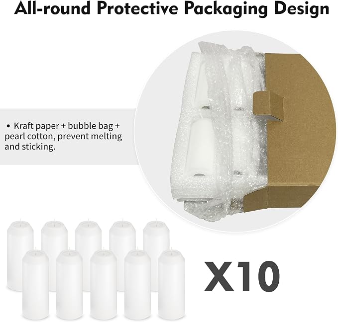 10Pack 15H+ Emergency Candles Long Burning Survival [18H+ Inside Candle Lanterns], 3“ Unscented White Pillar Candles, Survival Candles for Power Outage, Camping, Hurricane